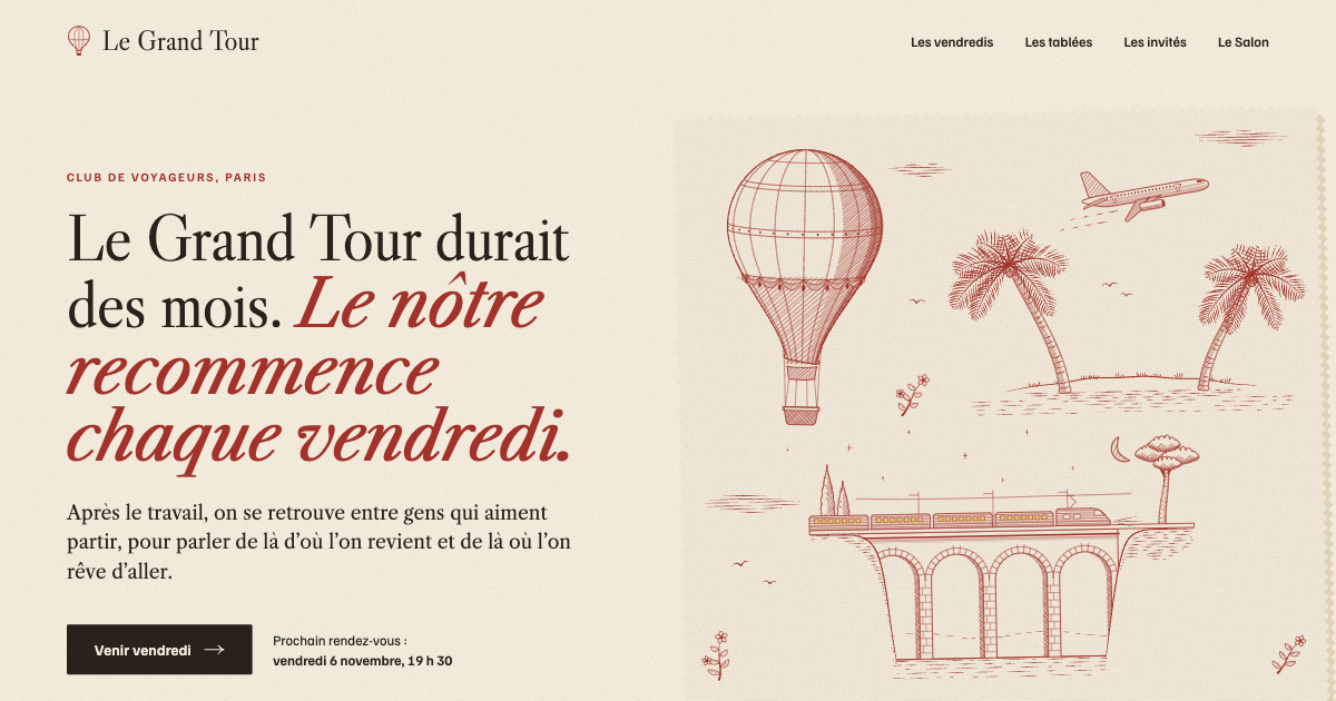 Le haut de la landing Le Grand Tour : une toile de Jouy gravée en rouge garance